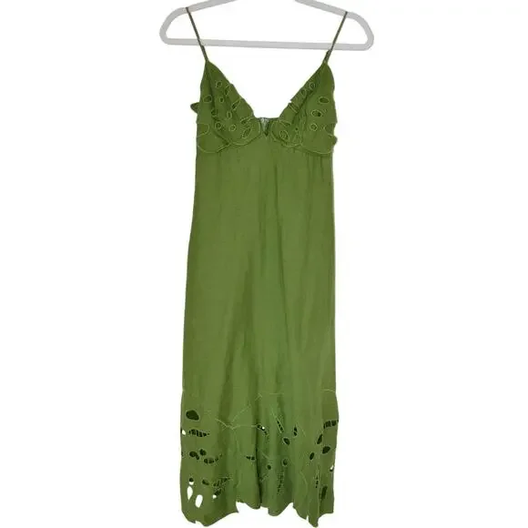 Farm Rio Green Monstera Embroidered Linen Midi Dress - Picture 3 of 8